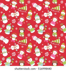 Holiday seamless background with cute funny snowmen