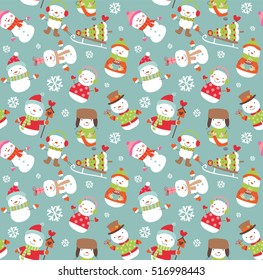 Holiday seamless background with cute funny snowmen