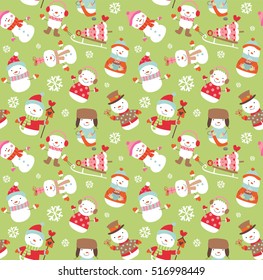Holiday seamless background with cute funny snowmen