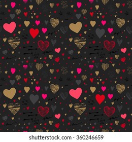 Holiday seamless background with hearts greeting card with hand-drawn hearts in Doodle style sketch art. Graffiti with hearts and inscriptions: "happy Valentine's Day", "I love you", "My Valentine".