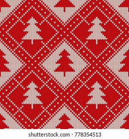 Holiday Seamless Knitting Pattern with Christmas Trees. Scheme for Knitted Sweater Pattern Design or Cross Stitch Embroidery