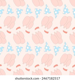 Nahtlose Festliche Musik. Jubiläumsfeier endloser Hintergrund. Geschenke und Geschenke Hüte und Luftballons wiederholen Cover. Vektorgrafik handgezeichnete Abbildung.