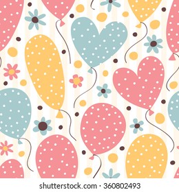 Holiday seamless pattern with balloons in pastel colors.