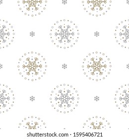 Holiday seamless pattern with big and small snowflakes on white background. Vector illustration. Christmas background. For web, wrapping paper, scrapbooking, for printing on textile, crockery, package