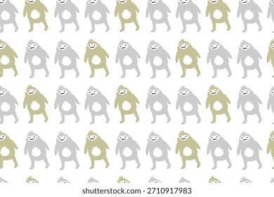 Holiday seamless pattern. Bigfoot, Yeti. Funny fat creature. Winter season. Flat vector design. For wallpaper, textile, packaging, background or website. Gray and brown color.