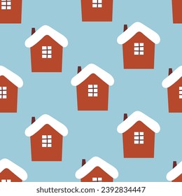 holiday Seamless pattern with cartoon houses, decor elements. colorful vector for kids, flat style. hand drawing. Baby design for fabric, textile, print, wrapper.