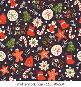 Holiday Seamless Pattern with Christmas Cookies. Xmas winter poster collection