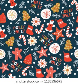 Holiday Seamless Pattern With Christmas Cookies. Xmas Winter Poster Collection