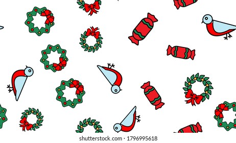 Holiday Seamless Pattern with Christmas Cookies. Xmas winter poster collection.