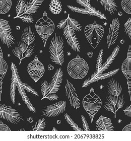 Holiday Seamless Pattern with Christmas forest branches.