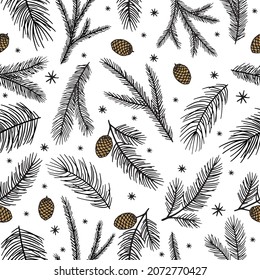 Holiday Seamless Pattern with Christmas forest branches.