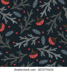 Holiday Seamless Pattern with Christmas forest branches.