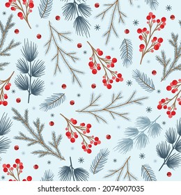 Holiday Seamless Pattern with Christmas forest branches.
