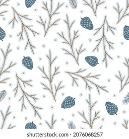 Holiday Seamless Pattern with Christmas forest branches.