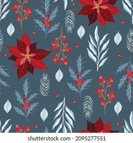 Holiday Seamless Pattern with Christmas forest branches.