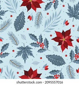 Holiday Seamless Pattern with Christmas forest branches.
