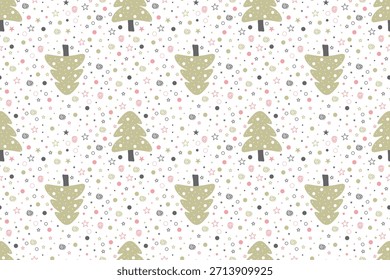 Holiday seamless pattern. Christmas, New Year. Christmas tree, tree in  forest. Winter season. Flat vector design. For wallpaper, textile, packaging, background or website.
