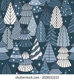 Holiday Seamless Pattern with Christmas tree. Xmas winter background