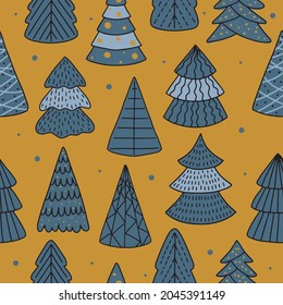 Holiday Seamless Pattern with Christmas tree. Xmas winter background