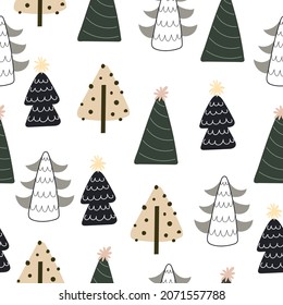 holiday seamless pattern with christmas tree. Colorful vector, flat style. hand drawing. design for fabric, print, wrapper