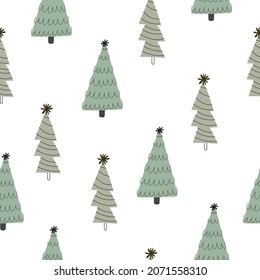 holiday seamless pattern with christmas tree. Colorful vector, flat style. hand drawing. design for fabric, print, wrapper