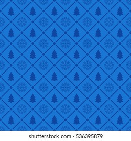 Holiday seamless pattern with christmas tree and snowflakes. Vector abstract background.