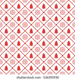 Holiday seamless pattern with christmas tree and snowflakes. Vector abstract background.