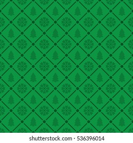 Holiday seamless pattern with christmas tree and snowflakes. Vector abstract background.