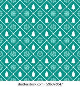 Holiday seamless pattern with christmas tree and snowflakes. Vector abstract background.