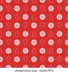Holiday seamless pattern with christmas tree and snowflakes. Vector abstract background.