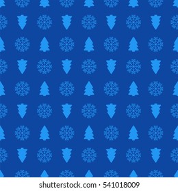 Holiday seamless pattern with christmas tree and snowflakes. Vector abstract background.