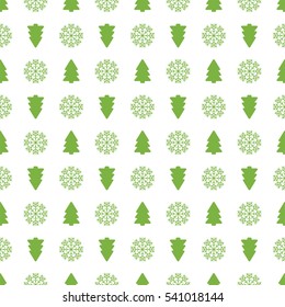 Holiday seamless pattern with christmas tree and snowflakes. Vector abstract background.