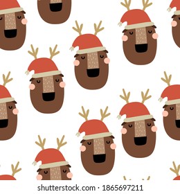 holiday seamless pattern with deer. Merry Christmas. Colorful vector, flat style. design for fabric, print, wrapper