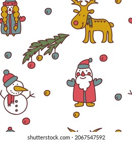 Holiday seamless pattern with different New Year's elements
