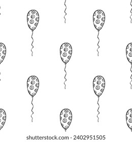 Holiday seamless pattern with flying balloon doodle for decorative print, wrapping paper, greeting cards, wallpaper and fabric