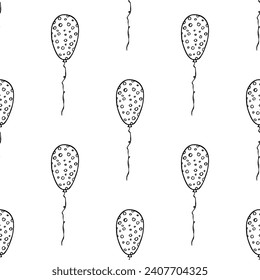 Holiday seamless pattern with flying balloon doodle for decorative print, wrapping paper, greeting cards, wallpaper and fabric