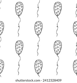 Holiday seamless pattern with flying balloon doodle for decorative print, wrapping paper, greeting cards, wallpaper and fabric