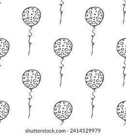 Holiday seamless pattern with flying balloon doodle for decorative print, wrapping paper, greeting cards, wallpaper and fabric