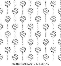 Holiday seamless pattern with flying balloon doodle for decorative print, wrapping paper, greeting cards, wallpaper and fabric