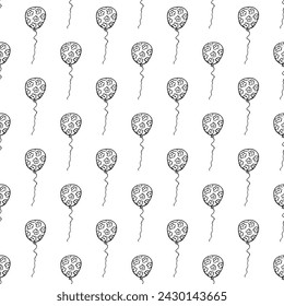 Holiday seamless pattern with flying balloon doodle for decorative print, wrapping paper, greeting cards, wallpaper and fabric