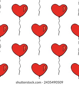 Holiday seamless pattern with flying balloon doodle for decorative print, wrapping paper, greeting cards, wallpaper and fabric