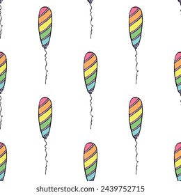 Holiday seamless pattern with flying balloon doodle for decorative print, wrapping paper, greeting cards, wallpaper and fabric