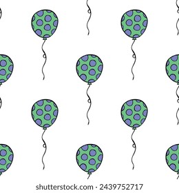 Holiday seamless pattern with flying balloon doodle for decorative print, wrapping paper, greeting cards, wallpaper and fabric