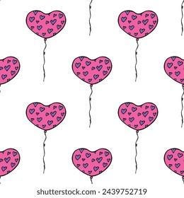 Holiday seamless pattern with flying balloon doodle for decorative print, wrapping paper, greeting cards, wallpaper and fabric