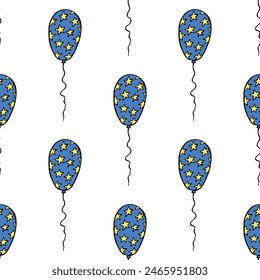 Holiday seamless pattern with flying balloon doodle for decorative print, wrapping paper, greeting cards, wallpaper and fabric