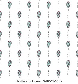 Holiday seamless pattern with flying balloon doodle for decorative print, wrapping paper, greeting cards, wallpaper and fabric