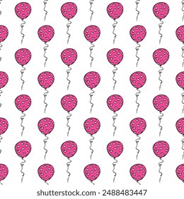 Holiday seamless pattern with flying balloon doodle for decorative print, wrapping paper, greeting cards, wallpaper and fabric