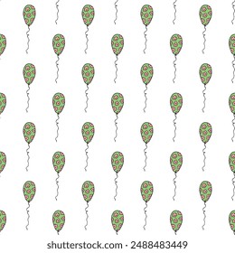Holiday seamless pattern with flying balloon doodle for decorative print, wrapping paper, greeting cards, wallpaper and fabric