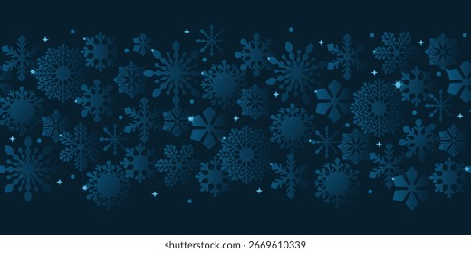 Patrón sin fisuras Festiva. Feliz año Nuevo, diseño de Navidades. Copos de nieve geométricos Abstractas con gradiente de lámina azul. Diseño de brillo brillante sin fin.