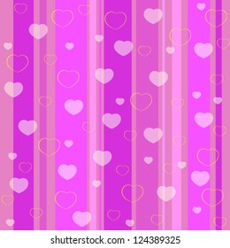 Holiday seamless pattern with hearts on a pink background with lines